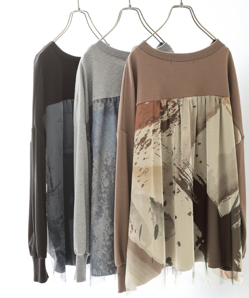 osharewalker（オシャレウォーカー）の「【廃盤】『アート柄バックチュールカットソー』（Tシャツ/カットソー・レディース・杢グレー/ブラック/ブラウン・FREE）」の17枚目の写真