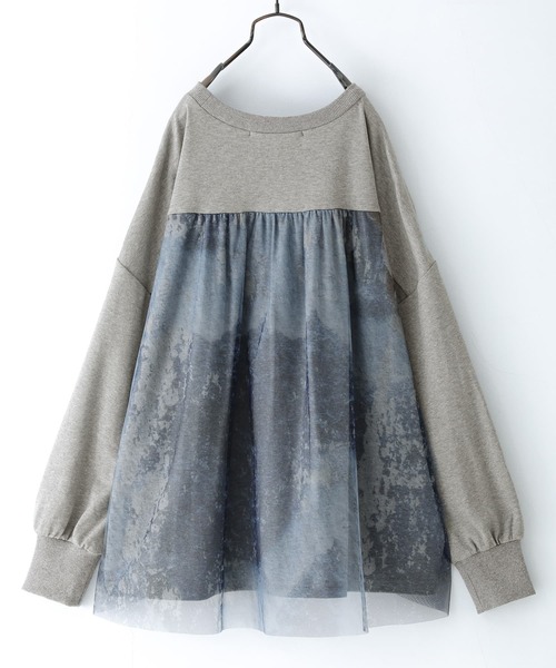 osharewalker（オシャレウォーカー）の「【廃盤】『アート柄バックチュールカットソー』（Tシャツ/カットソー・レディース・杢グレー/ブラック/ブラウン・FREE）」の7枚目の写真