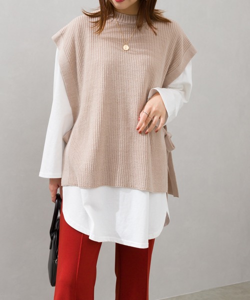 SpRay（スプレイ）の「サイドリボンニットベスト（ベスト・レディース・ブラック/ベージュ/グレー/グリーン・FREE）」の8枚目の写真