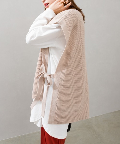 SpRay（スプレイ）の「サイドリボンニットベスト（ベスト・レディース・ブラック/ベージュ/グレー/グリーン・FREE）」の9枚目の写真