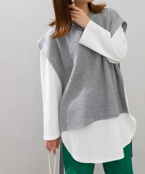 SpRay（スプレイ）の「サイドリボンニットベスト（ベスト・レディース・ブラック/ベージュ/グレー/グリーン・FREE）」の12枚目の写真