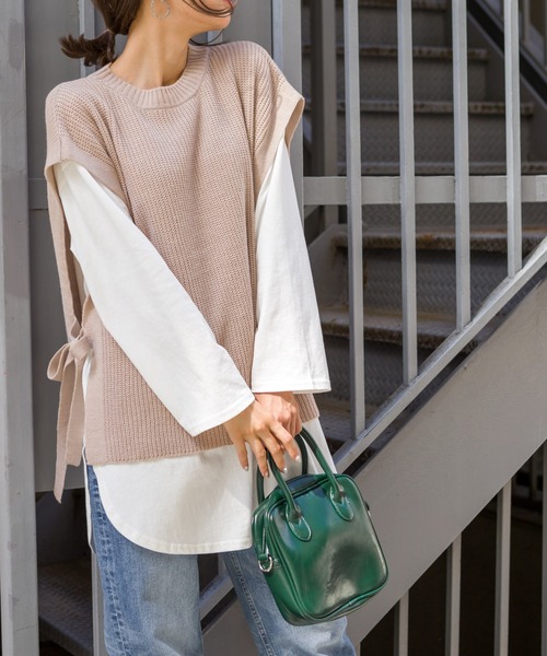 SpRay（スプレイ）の「サイドリボンニットベスト（ベスト・レディース・ブラック/ベージュ/グレー/グリーン・FREE）」の5枚目の写真