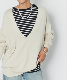 RIVE DROITE | 深めのVネックですっきりとした印象に　コットンアクリル深Vネックニット(ニット/セーター)