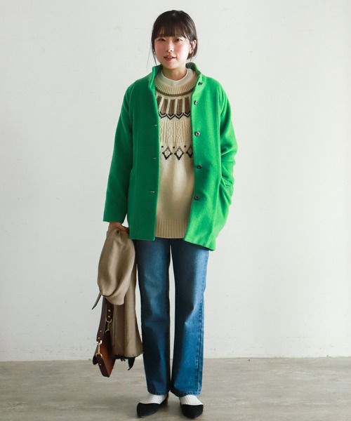NOMBRE IMPAIR イタリア生地 カシミヤ混 ノーカラーコート 青緑 F NOMBRE IMPAIR（ノンブルアンペール）の「【Fabric in Italy】カシミア