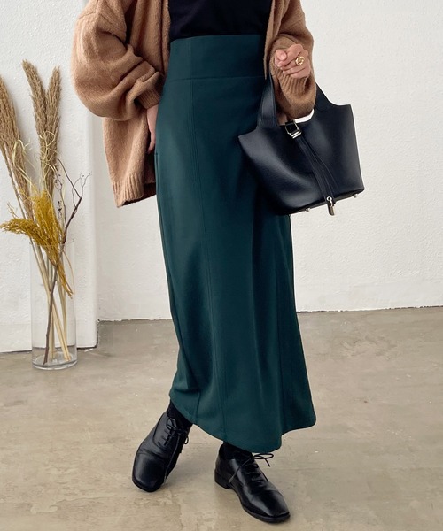 Shelly island（シェリーアイランド）の「ハイウエストロングナロースカート（スカート・レディース・ライトグリーン/レッド/グリーン/オレンジ/ブラック・M）」の2枚目の写真