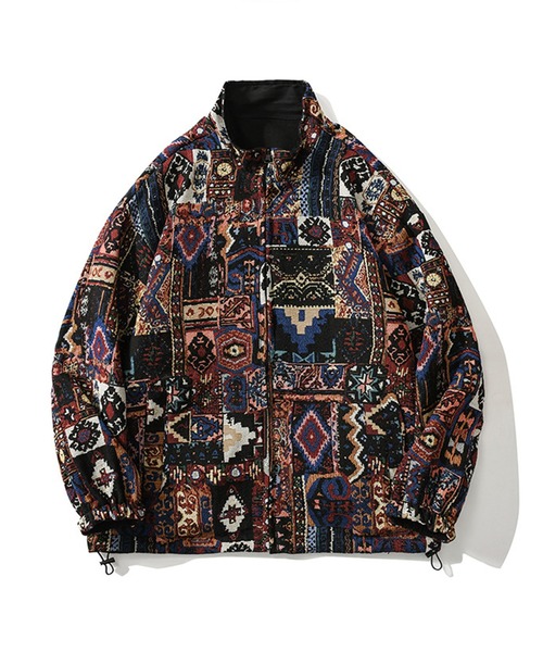 HOOK- パッチワーク柄幾何学模様 ゴブランリバーシブルブルゾン