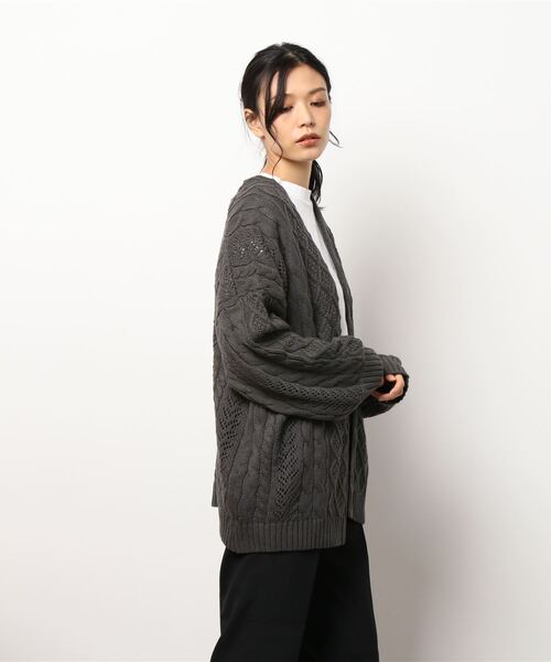 Lugnoncure（ルノンキュール）の「透かし編みケーブルニットガウン（ニット/セーター・レディース・オフホワイト/チャコール/オレンジ・ﾌﾘ-）」の7枚目の写真