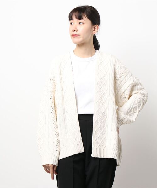 Lugnoncure（ルノンキュール）の「透かし編みケーブルニットガウン（ニット/セーター・レディース・オフホワイト/チャコール/オレンジ・ﾌﾘ-）」の4枚目の写真