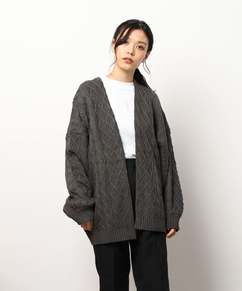 Lugnoncure（ルノンキュール）の「透かし編みケーブルニットガウン（ニット/セーター・レディース・オフホワイト/チャコール/オレンジ・ﾌﾘ-）」の6枚目の写真