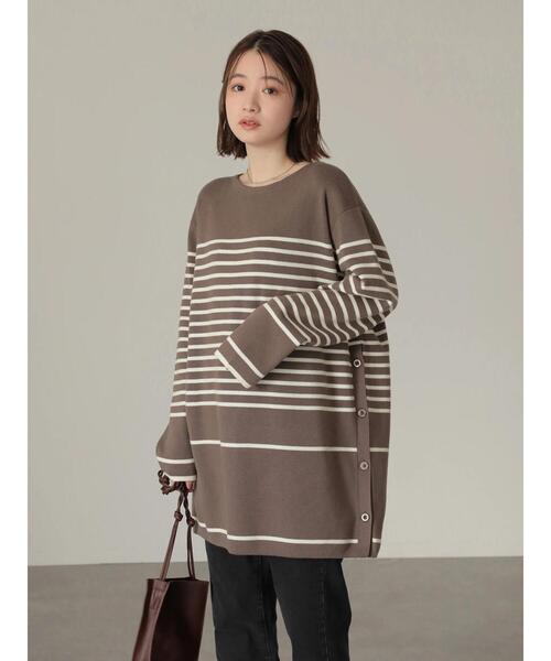 AMERICAN HOLIC（アメリカンホリック）の「パネルボーダーニットチュニック（ニット/セーター・レディース・ブラック系その他4/ブラウン系その他7・M/L）」の6枚目の写真