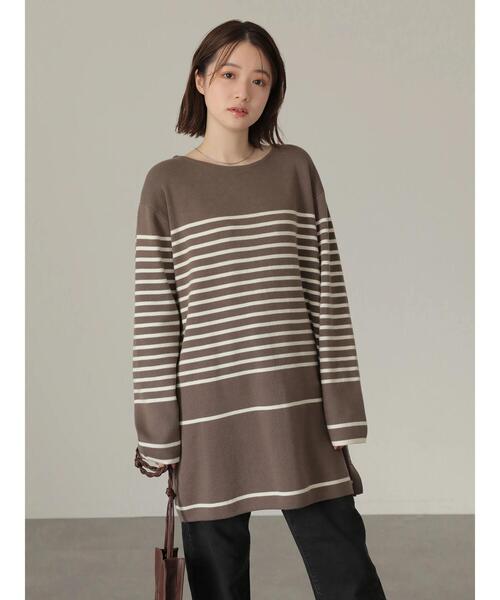 AMERICAN HOLIC（アメリカンホリック）の「パネルボーダーニットチュニック（ニット/セーター・レディース・ブラック系その他4/ブラウン系その他7・M/L）」の7枚目の写真