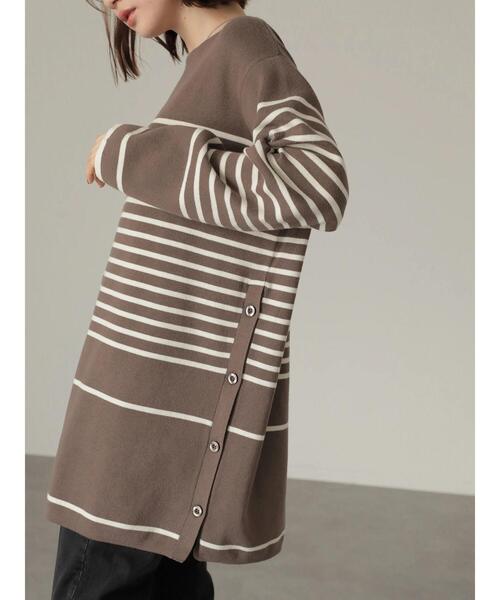 AMERICAN HOLIC（アメリカンホリック）の「パネルボーダーニットチュニック（ニット/セーター・レディース・ブラック系その他4/ブラウン系その他7・M/L）」の10枚目の写真