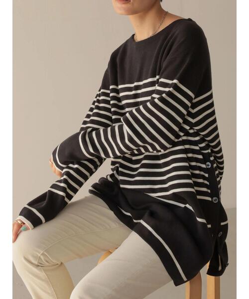 AMERICAN HOLIC（アメリカンホリック）の「パネルボーダーニットチュニック（ニット/セーター・レディース・ブラック系その他4/ブラウン系その他7・M/L）」の14枚目の写真