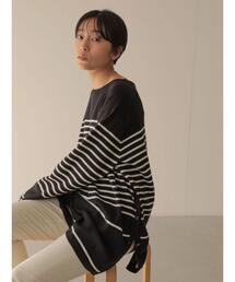 AMERICAN HOLIC | パネルボーダーニットチュニック(ニット/セーター)