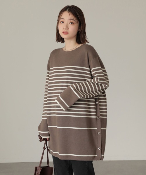 AMERICAN HOLIC（アメリカンホリック）の「パネルボーダーニットチュニック（ニット/セーター・レディース・ブラック系その他4/ブラウン系その他7・M/L）」の2枚目の写真