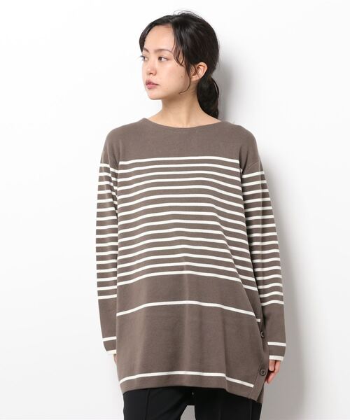 AMERICAN HOLIC（アメリカンホリック）の「パネルボーダーニットチュニック（ニット/セーター・レディース・ブラック系その他4/ブラウン系その他7・M/L）」の4枚目の写真