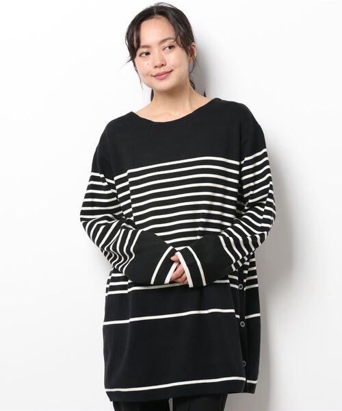 AMERICAN HOLIC（アメリカンホリック）の「パネルボーダーニットチュニック（ニット/セーター・レディース・ブラック系その他4/ブラウン系その他7・M/L）」の3枚目の写真