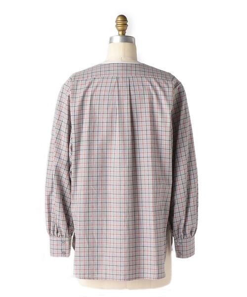 【新品】Drawer ドゥロワー シャツ ブラウス チェックノーカラー Drawer（ドゥロワー）の「Drawer コットンチェックノーカラーシャツ