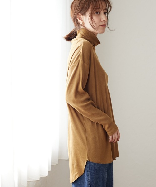 Green Parks(グリーンパークス)の「プチハイネックリブプルオーバー*(Tシャツ/カットソー・レディース・ライトグレー/ブラック/イエロー・FREE)」の1枚目の写真