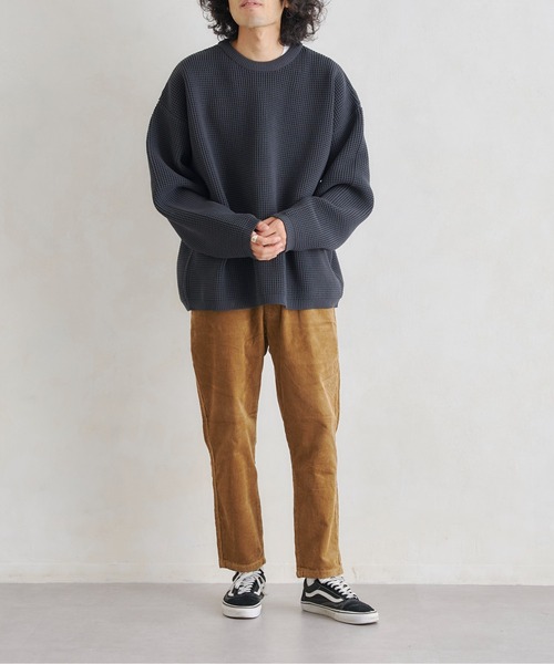 CPCM（シーピーシーエム）の「エステルワッフルプルオーバー（ニット/セーター・メンズ・チャコールグレー/グレイッシュベージュ/グリーン/ブルー・MEDIUM/LARGE）」の5枚目の写真