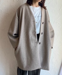 She's Closet（シーズクローゼット）の「ノーカラー Vネックミドル丈 ウールライク コート（ノーカラーコート）」