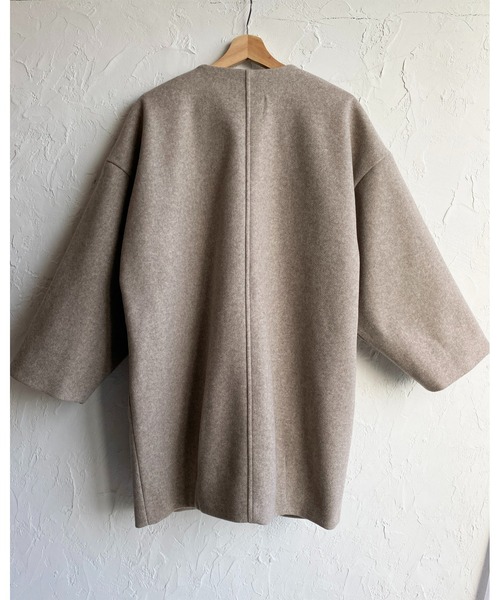 She's Closet（シーズクローゼット）の「ノーカラー Vネックミドル丈 ウールライク コート（ノーカラーコート・レディース・アイボリー/モカ/ブラック/杢グレー/キャメル/オートミール・FREE）」の8枚目の写真