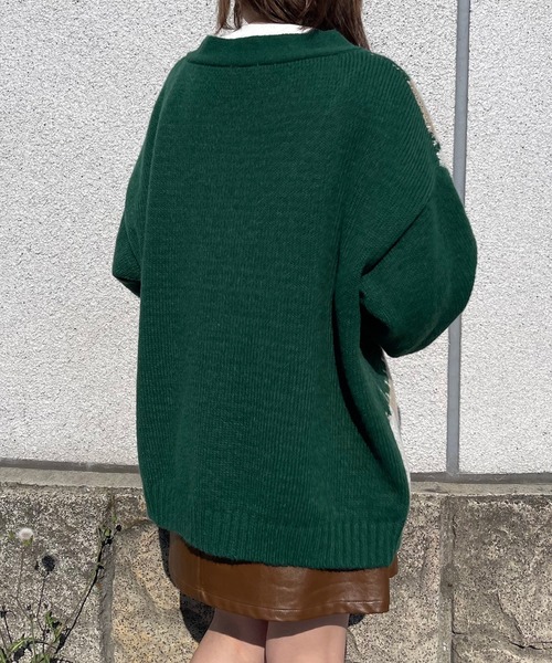 PairPair(ペアペア)の「アーガイル柄Vカーデ(ユニセックス)(カーディガン/ボレロ・レディース・グリーン/アイボリー/グレイッシュブルー・MEDIUM/LARGE)」の5枚目の写真