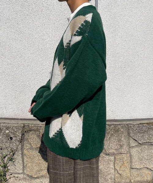 PairPair(ペアペア)の「アーガイル柄Vカーデ(ユニセックス)(カーディガン/ボレロ・レディース・グリーン/アイボリー/グレイッシュブルー・MEDIUM/LARGE)」の20枚目の写真