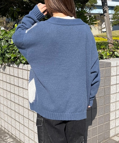 PairPair(ペアペア)の「アーガイル柄Vカーデ(ユニセックス)(カーディガン/ボレロ・レディース・グリーン/アイボリー/グレイッシュブルー・MEDIUM/LARGE)」の17枚目の写真