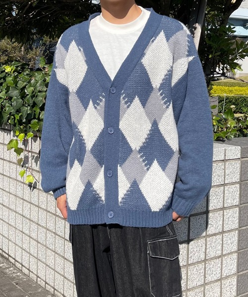 PairPair(ペアペア)の「アーガイル柄Vカーデ(ユニセックス)(カーディガン/ボレロ・レディース・グリーン/アイボリー/グレイッシュブルー・MEDIUM/LARGE)」の21枚目の写真