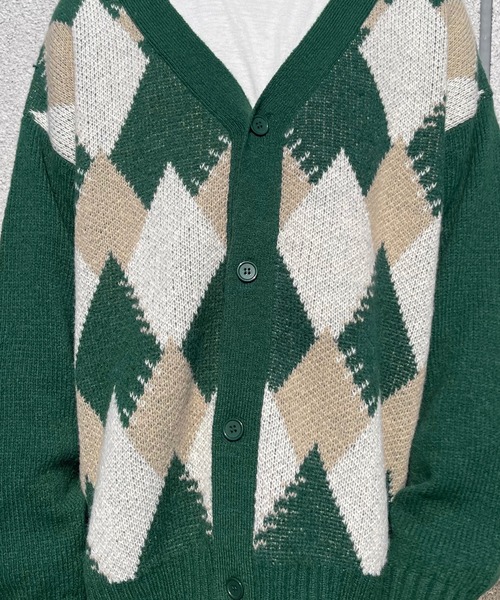 PairPair(ペアペア)の「アーガイル柄Vカーデ(ユニセックス)(カーディガン/ボレロ・レディース・グリーン/アイボリー/グレイッシュブルー・MEDIUM/LARGE)」の14枚目の写真