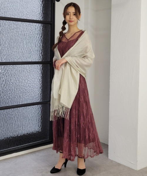 Dorry・Doll ドリードール　ラメ刺繍シフォン見頃付きショール ラメ刺繍シフォン見頃付きショール（ストール/ショール）｜Dorry
