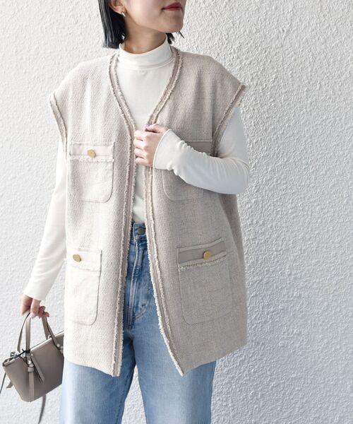 SHIPS(シップス)の「〈手洗い可能〉ツイードフリンジジレ◆(ベスト・レディース・ブラック/ベージュ・ONE SIZE)」の21枚目の写真