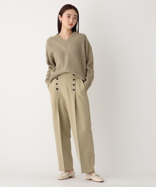 OPAQUE.CLIP（オペークドットクリップ）の「◆ミドルゲージ ワイドVネックニット（ニット/セーター・レディース・サンドベージュ/ホワイト系/ブルー・40/38）」の17枚目の写真