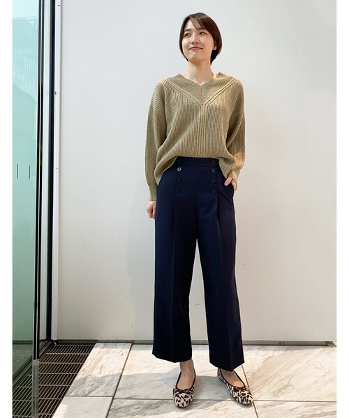 OPAQUE.CLIP（オペークドットクリップ）の「◆ミドルゲージ ワイドVネックニット（ニット/セーター・レディース・サンドベージュ/ホワイト系/ブルー・40/38）」の20枚目の写真