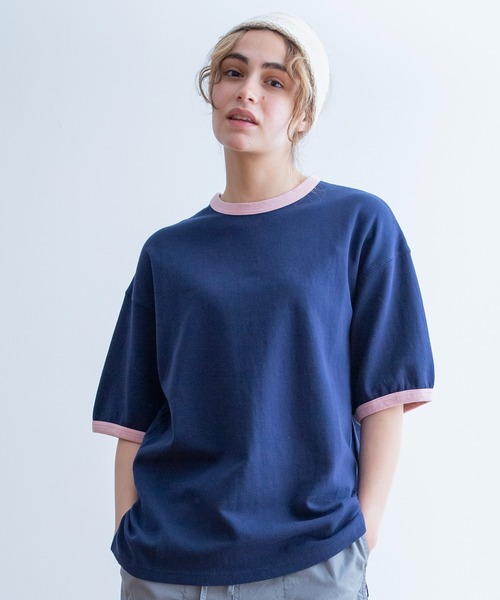 Universal Style Wear(ユニバーサルスタイルウェア)の「Universal Style Wear リンガー ルーズ Tシャツ(Tシャツ/カットソー・メンズ・ライトピンク/グレイッシュベージュ/オフホワイト/ネイビー・MEDIUM/LARGE/X-LARGE)」の1枚目の写真