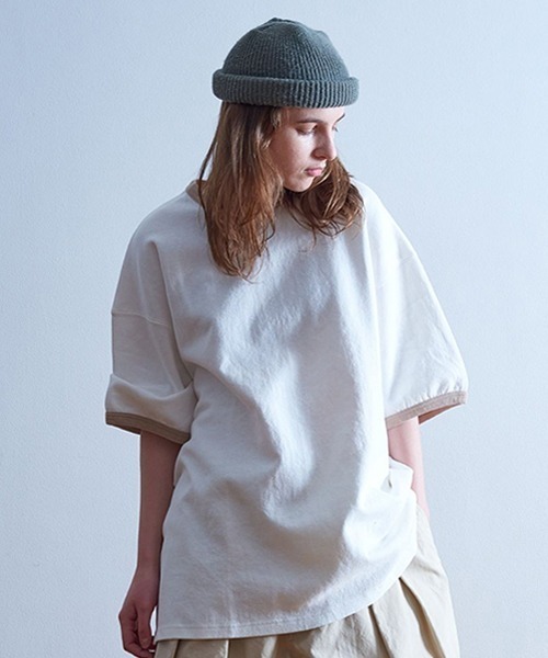 Universal Style Wear(ユニバーサルスタイルウェア)の「Universal Style Wear リンガー ルーズ Tシャツ(Tシャツ/カットソー・メンズ・ライトピンク/グレイッシュベージュ/オフホワイト/ネイビー・MEDIUM/LARGE/X-LARGE)」の22枚目の写真