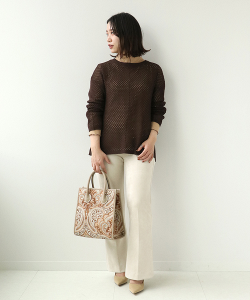 Simplicite(サンプリシテ)の「メッシュニットプルオーバー◆(ニット/セーター・レディース・ベージュ/ブラウン/ブルー・FREE)」の6枚目の写真