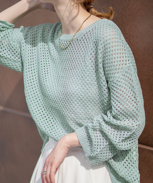 Simplicite(サンプリシテ)の「メッシュニットプルオーバー◆(ニット/セーター・レディース・ベージュ/ブラウン/ブルー・FREE)」の16枚目の写真