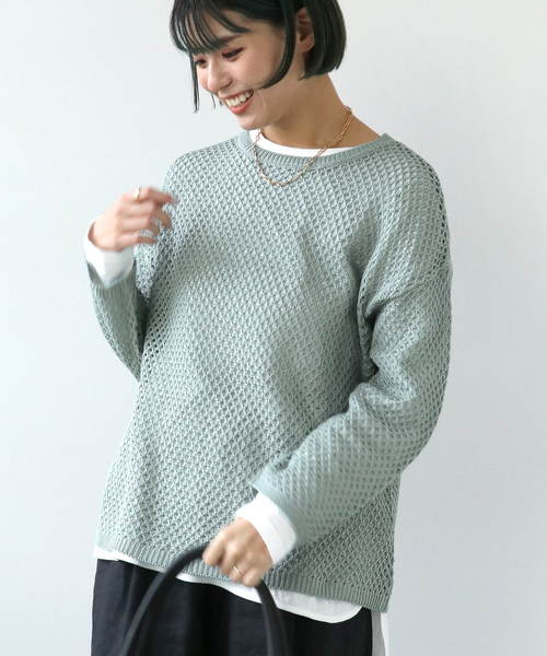 Simplicite(サンプリシテ)の「メッシュニットプルオーバー◆(ニット/セーター・レディース・ベージュ/ブラウン/ブルー・FREE)」の17枚目の写真