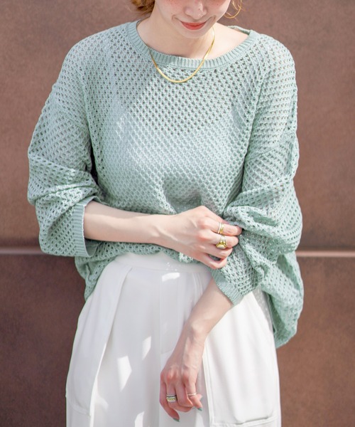 Simplicite(サンプリシテ)の「メッシュニットプルオーバー◆(ニット/セーター・レディース・ベージュ/ブラウン/ブルー・FREE)」の3枚目の写真