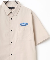 Lazar | オーバーサイズ Ride Free ワッペン ワンポイント刺繍 ムジ ストライプ レギュラーカラー 半袖シャツ/ワークシャツ(シャツ/ブラウス)