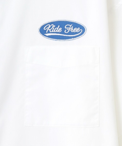 Lazar（ラザル）の「オーバーサイズ Ride Free ワッペン ワンポイント刺繍 ムジ ストライプ レギュラーカラー 半袖シャツ/ワークシャツ（シャツ/ブラウス・メンズ・ホワイト/ベージュ/ブルー/ホワイト系その他/ブルー系その他/ブルー系その他2/ブルー系その他3・LL/M/L）」の18枚目の写真