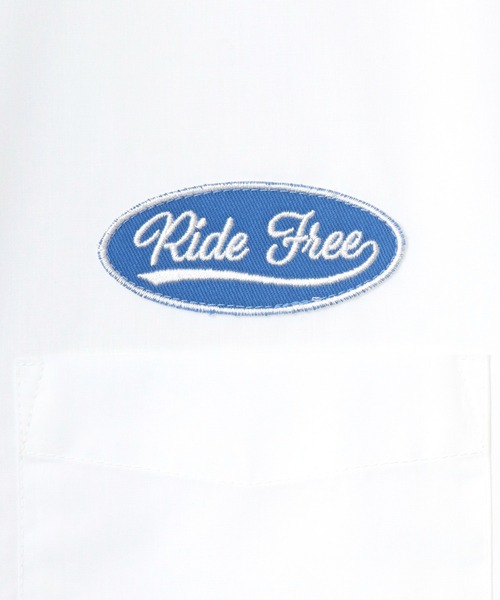 Lazar（ラザル）の「オーバーサイズ Ride Free ワッペン ワンポイント刺繍 ムジ ストライプ レギュラーカラー 半袖シャツ/ワークシャツ（シャツ/ブラウス・メンズ・ホワイト/ベージュ/ブルー/ホワイト系その他/ブルー系その他/ブルー系その他2/ブルー系その他3・LL/M/L）」の19枚目の写真