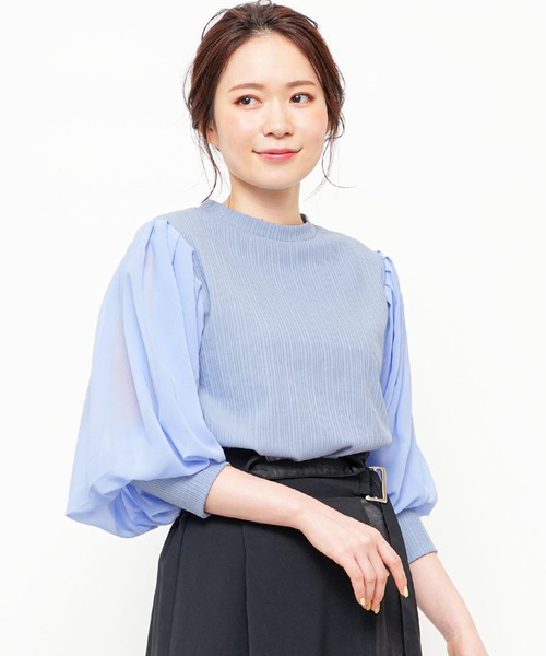 mili an deni(ミリアンデニ)の「シアースリーブボリュームリブトップス(Tシャツ/カットソー・レディース・ブラック/ネイビー/オフホワイト/ダークブルー・M/L)」の4枚目の写真