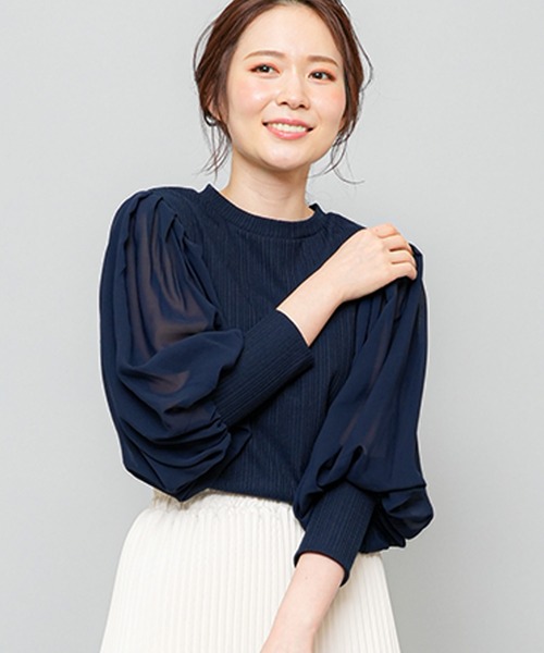 mili an deni(ミリアンデニ)の「シアースリーブボリュームリブトップス(Tシャツ/カットソー・レディース・ブラック/ネイビー/オフホワイト/ダークブルー・M/L)」の3枚目の写真
