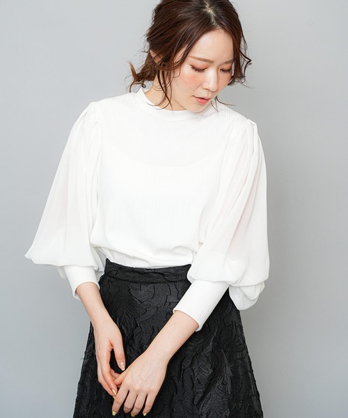 mili an deni(ミリアンデニ)の「シアースリーブボリュームリブトップス(Tシャツ/カットソー・レディース・ブラック/ネイビー/オフホワイト/ダークブルー・M/L)」の2枚目の写真