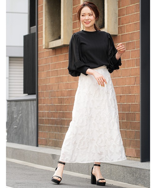 mili an deni(ミリアンデニ)の「シアースリーブボリュームリブトップス(Tシャツ/カットソー・レディース・ブラック/ネイビー/オフホワイト/ダークブルー・M/L)」の9枚目の写真