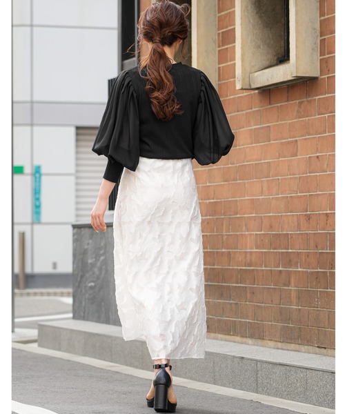 mili an deni(ミリアンデニ)の「シアースリーブボリュームリブトップス(Tシャツ/カットソー・レディース・ブラック/ネイビー/オフホワイト/ダークブルー・M/L)」の10枚目の写真
