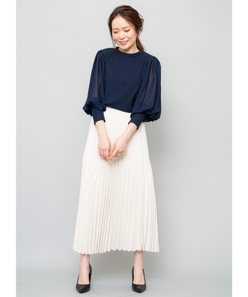 mili an deni(ミリアンデニ)の「シアースリーブボリュームリブトップス(Tシャツ/カットソー・レディース・ブラック/ネイビー/オフホワイト/ダークブルー・M/L)」の12枚目の写真